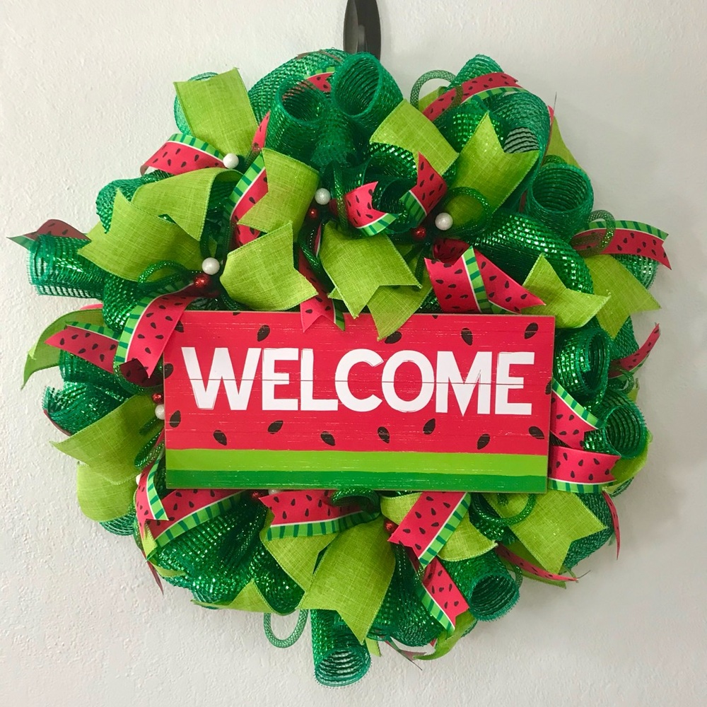 Deco mesh watermelon Welcome wreath, whimsical door decor, wall hanging, welcome